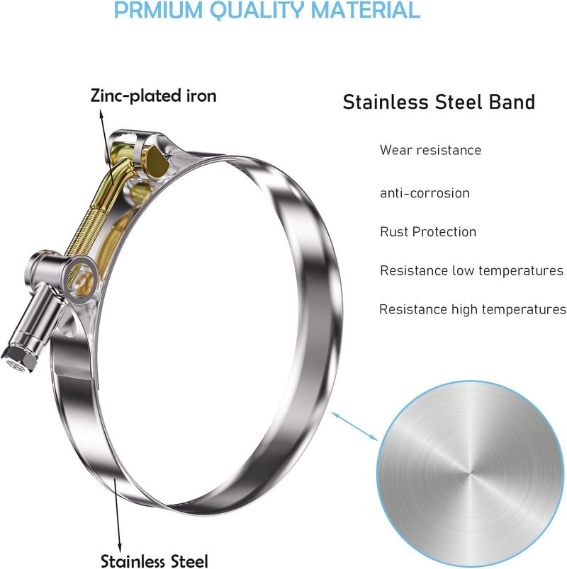 PEROMI 10Pack T Bolt Hose Clamp 83-91mm for 3" Hose ID, Stainless Steel Radiator Heavy Duty Hose Clamp Intake Clamp - Image 3